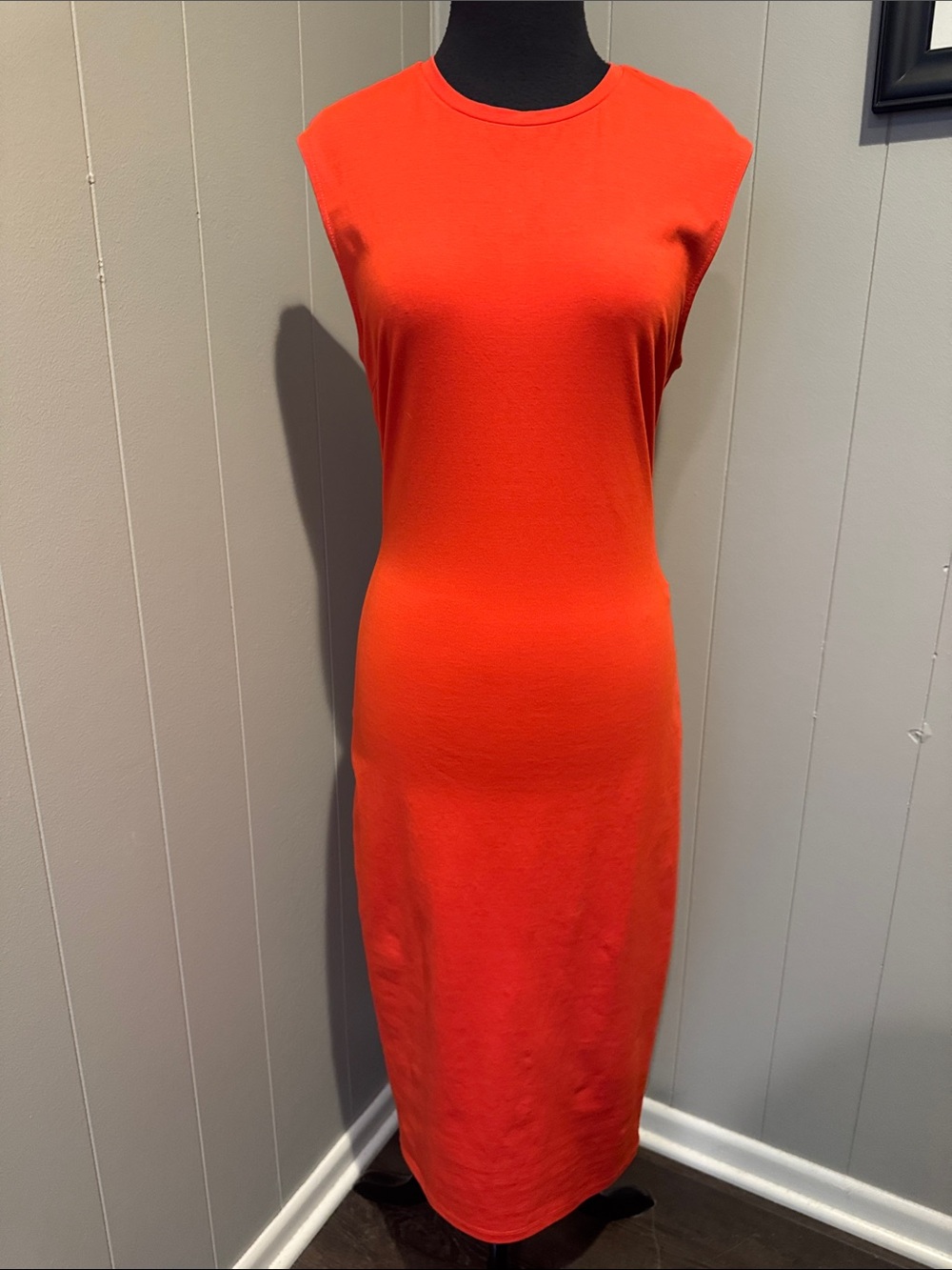 Zara red orange stretch jersey bodycon sleeveless tee style midi. Medium.